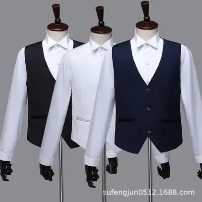 Men White Button-Up Vesting Suit KTV Host MC