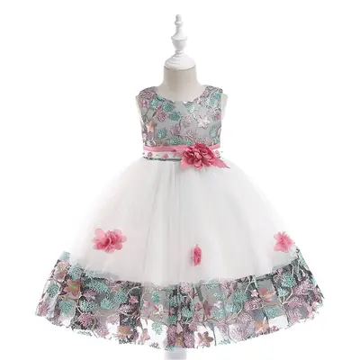Girls Lace Puffy Princess Dress Blue Floral 2025