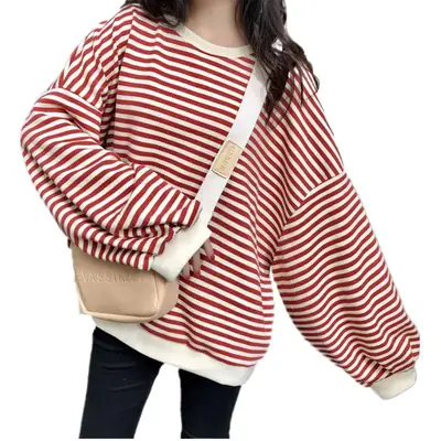 Women Striped Pullover Sweater Autumn Winter Loose Fit