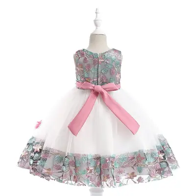 Children's Embroidered Petal Dress White Orange