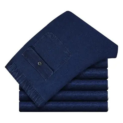 Thin Blue Elastic Waist Denim Pants for Men