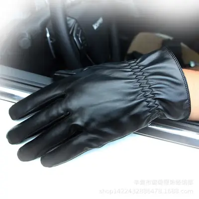 Men's Touch Screen Leather Winter Gloves Electric Car Warm Waterproof