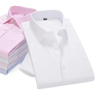 Men's Light Blue Short Sleeve Business Shirt Large