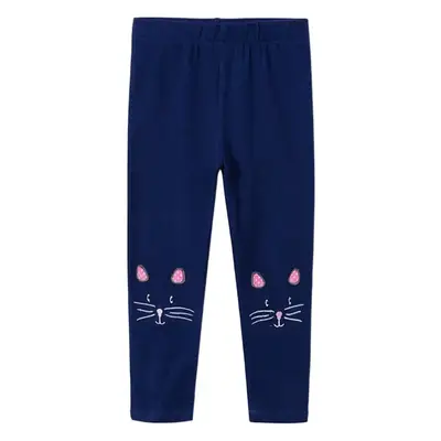 Girls Cat Print Long Trousers Navy Blue Spring Autumn