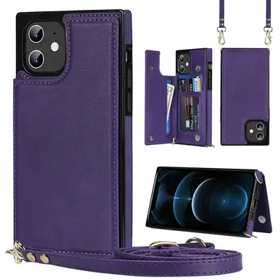 Pink Leather Mobile Phone Case with Strap & Card Holder