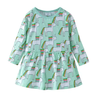 Girls' Printed Long Sleeve Dress Small Medium