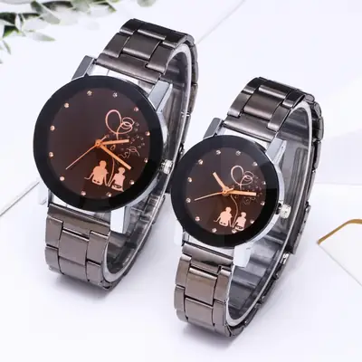 Korean Men's Women's Gun Color Steeple Tea Glass Watch
