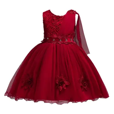 Red Embroidered Mesh Skirt Dress for Girls Wedding Party