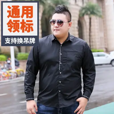 Men's Long Sleeve Black Shirt Plus Size Fat Man Top