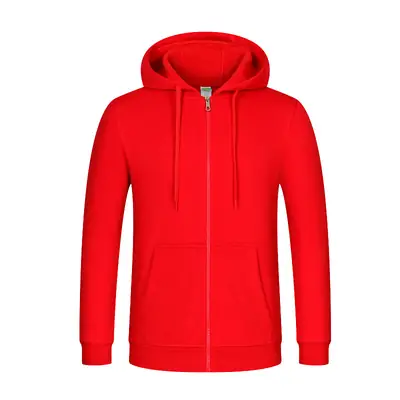Men Red Full Zip Hoodie Winter Warm