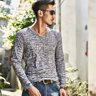 2025 Men's Long Sleeve Marbled T-Shirt Slim Fit