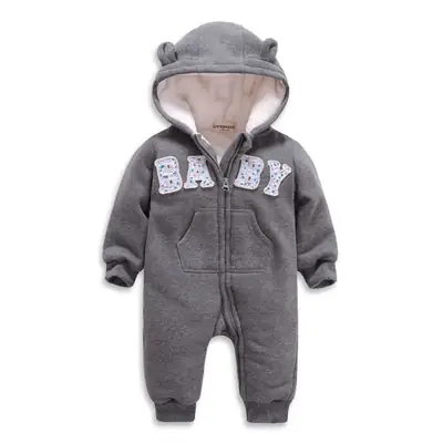 Cotton Fleece Lined Baby Romper Red White Hooded