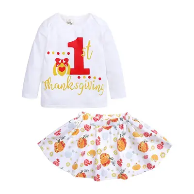 New Girls Thanksgiving 1st Set Cotton Round Neck Short Skirt Suit