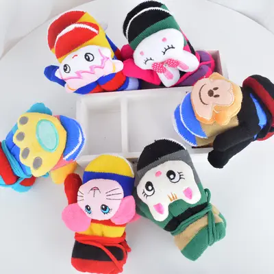 Sweet Cartoon Fleece Finger Gloves for Kids Winter Warm