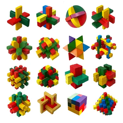 Wooden Color Kongming Lock Puzzle for Kids