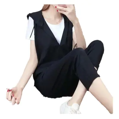 Plus Size Black Sleeveless Vest Set for Women