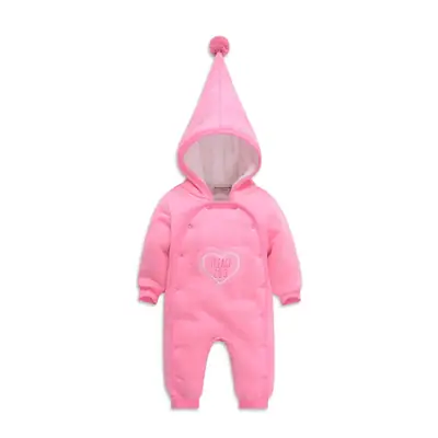 Baby Pure Cotton Hooded Romper Pink Warm One-Piece