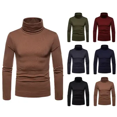 Men Velvet High Collar T-Shirt Brown Green Black
