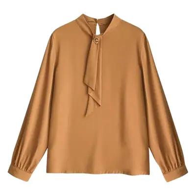 Mm2024 Chiffon Long Sleeve Shirt Women Tan