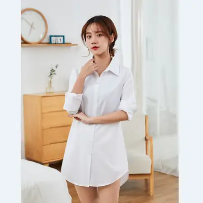 Women's Light Blue Button Down Pajamas Mid Length Sun Protection