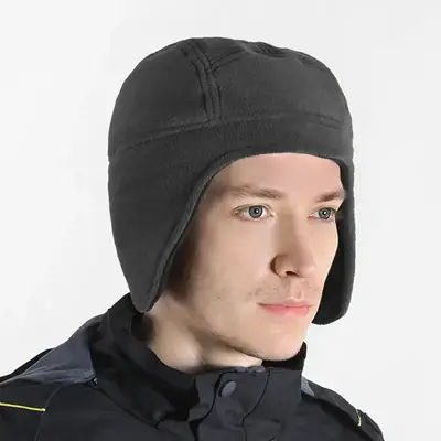 Black Fleece Ear Protection Hat for Winter Cycling Ski