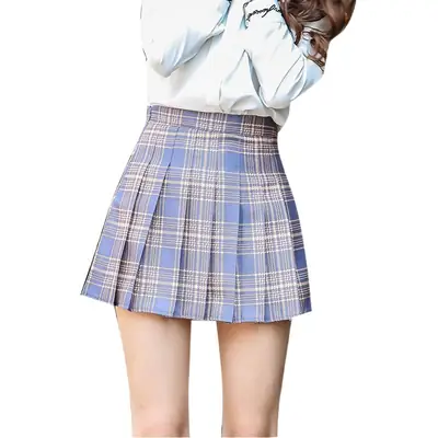 Women Pleated Skirt Grey High Waist Korean Style