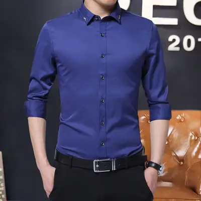 Spring Long-Sleeved Mercurized White Shirt Slim Fit Business Casual