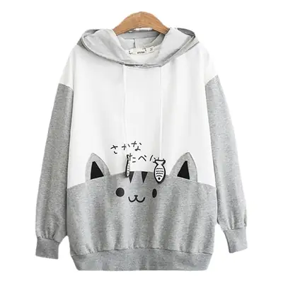 Japanese Style Mori Girl Cat Hooded Sweatshirt White Black