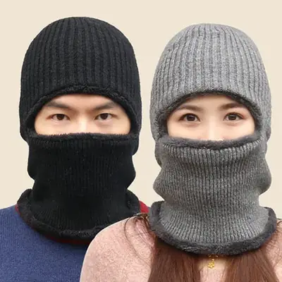 Men Winter Knitted Face Mask Cap with Fleece Lining