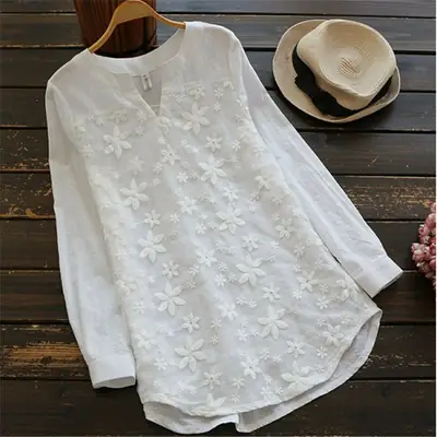 2018 Lace Embroidered Long Sleeve Shirt for Women