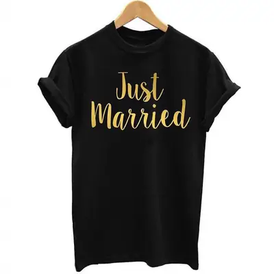 Just Married T-Shirt Black Gold Print