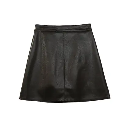 Women Black Leather Hip Cover Skirt Olive Green