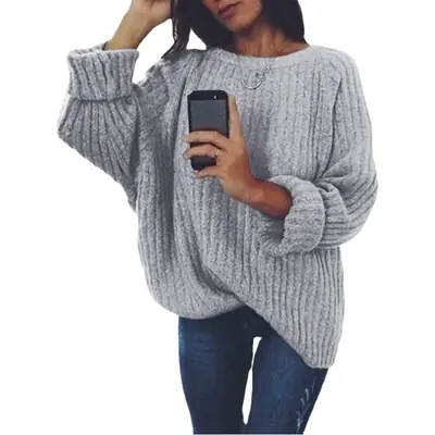 Women Knitted Crewneck Sweater Pullover Black