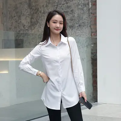 Women's Pink Long Sleeve Button Down Shirt Large