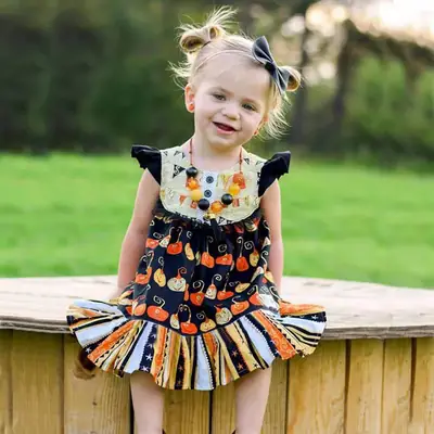 Girls' One Piece Halloween Dress with Flutter Sleeves