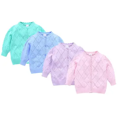 Pink Cotton Knit Baby Sweater 1-3Yr Long Sleeve