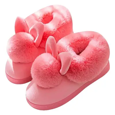 Cotton Slippers for Women Indoor Home Couple Thick-Soled Warm Korean Style Cute Floor Bag with Imitation Rabbit Fur Shoes for Men Winter
