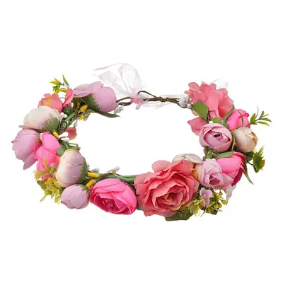 Pink Rose Crossbody Headband for Women Wedding Photo Bridal