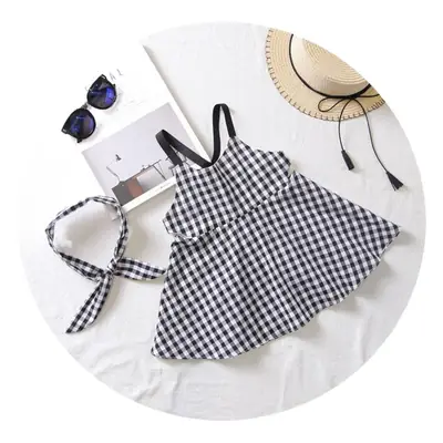 Girls Black & White Plaid Suspender Skirt Set