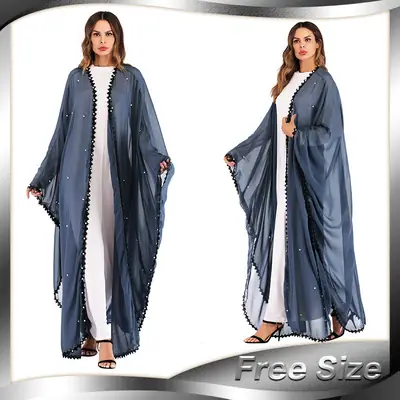 European and American Trendy Lace Patchwork Beaded Loose Lace-Up Long-Sleeve Cardigan Robe for Women 1653