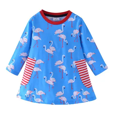 Girls' Blue Flamingo Long Sleeve Dress Small Medium