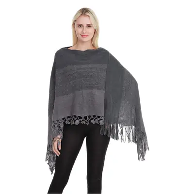 Grey Pink Striped Knitted Tassel Sweater Large