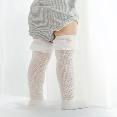 White Mesh Bow Baby Socks for Girls 0-3Y