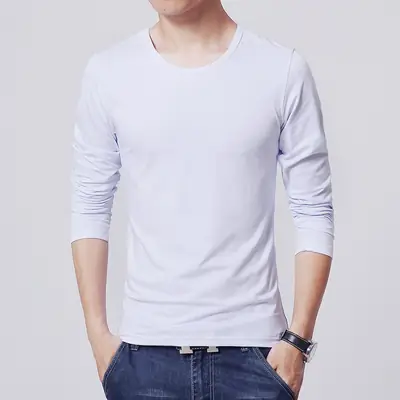 18W Men's Slim Fit Long Sleeve T-Shirt Solid Color