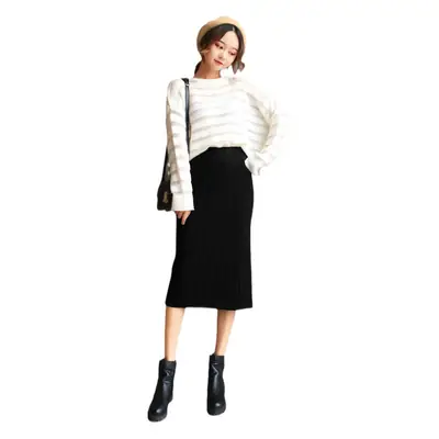 Women's Cream Knitted Hip Skirt with Split Step Boots