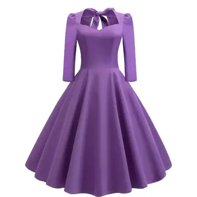 Blue Long Sleeve Flared Skirt Dress for Women