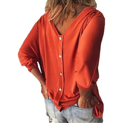 Black V-Neck Bat 3/4 Sleeve T-Shirt Women