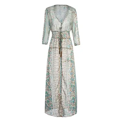 Women's Long Sleeve Printed Gown Dress Light Blue
