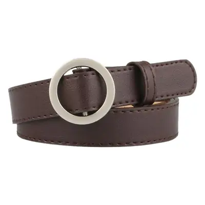 Brown No-Hole Round Buckle Belt for Women