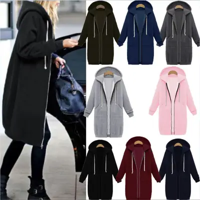 Women Winter Hooded Hoodie Navy Blue Long Sleeve